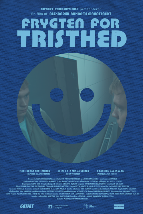 Filmplakat med en stor blå smiley på